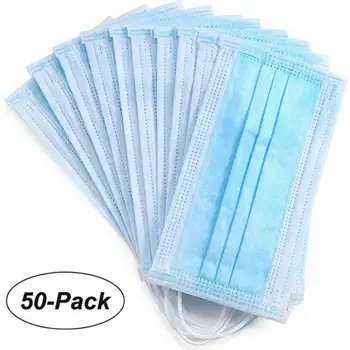 

50PCS Face Mask Disposable Ear Loop 3Ply 3 Ply Non Woven Fabric Breathable Protect Facial Individual Packing In Stock
