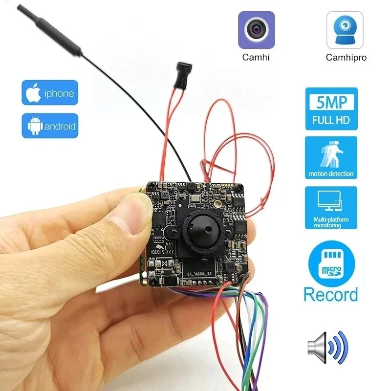 Camhi Mini WiFi IP Camera Module Беспроводная скрытая 1080P 1920P DIY TF Card Security Camer H264 H265 Аудио Видеонаблюдение Onvif