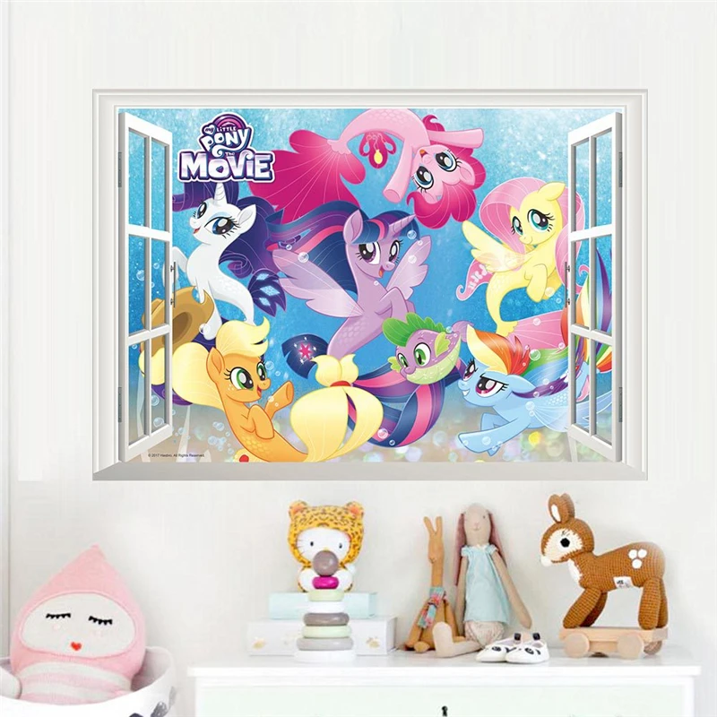 My Little Pony 3D наклейки на стену для детской комнаты домашнее украшение аниме постеры из фильма поделки ПВХ мультфильм Единорог наклейки на стену