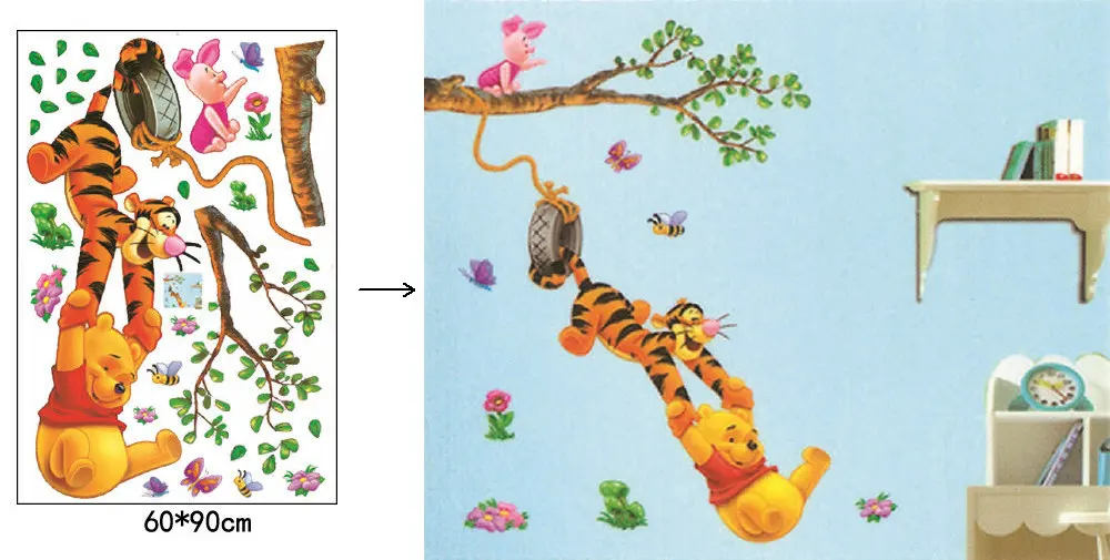 Животные мультфильм Медведь Дерево Винни Пуха виниловые наклейки на стену для детской комнаты DIY детские обои художественные наклейки 3D дизайн украшение дома - Цвет: A