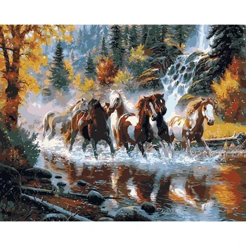 

GATYZTORY Zero Basis DIY Painting By Numbers HandPainted Oil Painting Horse Picture Colouring Living Room Decoration