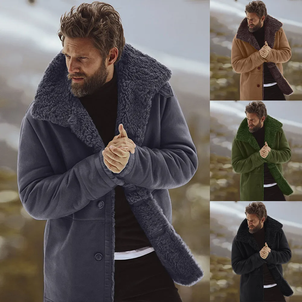 Модная мужская зимняя куртка из овчины, теплая шерстяная куртка с подкладкой из искусственного ягненка, пальто, верхняя одежда, повседневные мужские топы, блузка, новинка