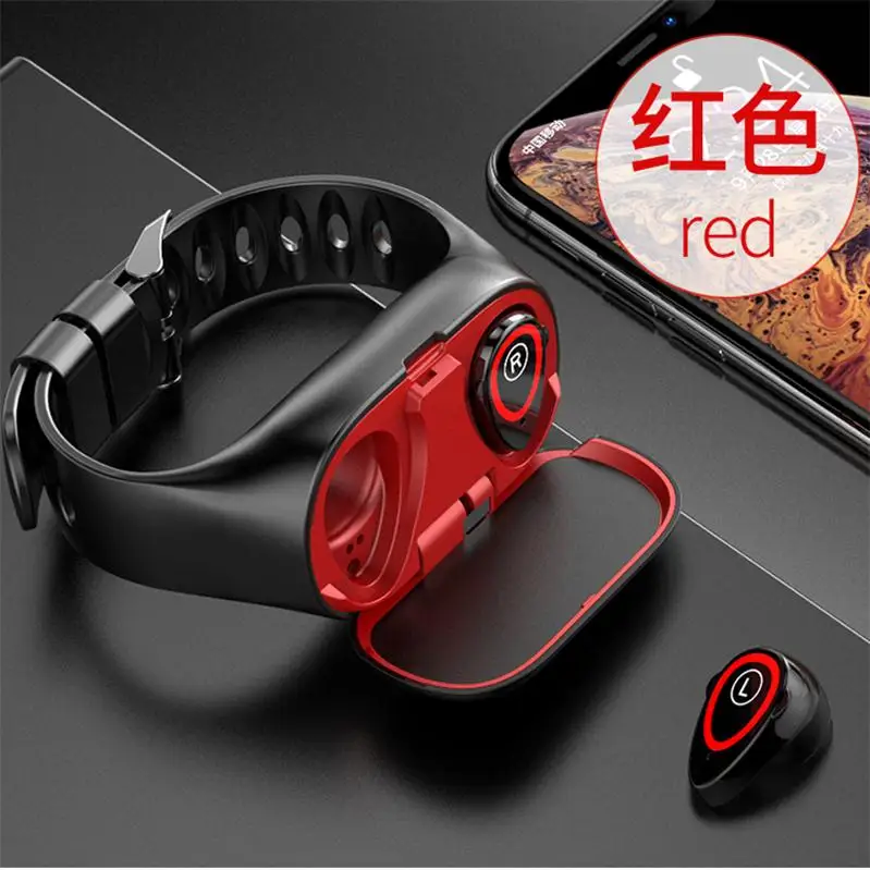 Умный Браслет M1 с цветным экраном, bluetooth-гарнитура 2 в 1, браслет для сна, пульсометр, монитор артериального давления с музыкальными наушниками - Цвет: red