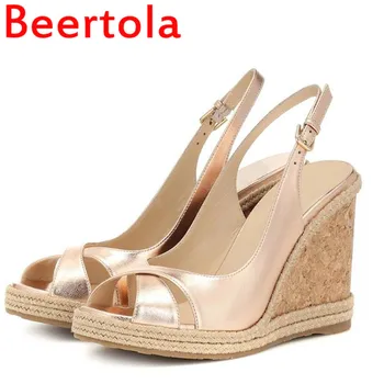 

2020 Newest Women's Wedges Sandals Solid Buckle Strap Platform Shoes Women Slingbacks Party Wedding Shoes Femme Big Size