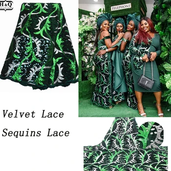 

Latest Laser Cut Velvet Lace French Sequins Lace Fabric 5 Yards/Pieces 2020 Nigerian Lace Fashion Green Mesh Lace High Quality