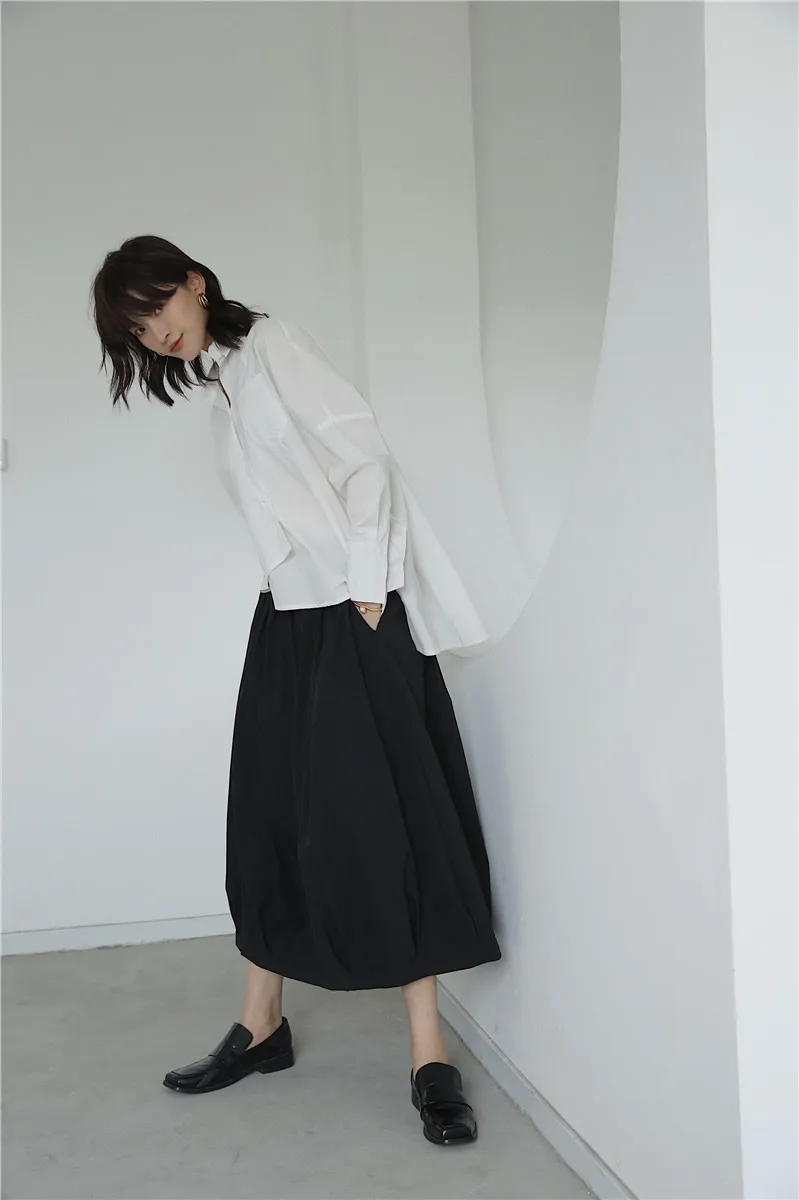 XITAO/винтажная рубашка с асимметричным карманом и отложным воротником, однобортные блузки в Корейском стиле с длинными рукавами для женщин