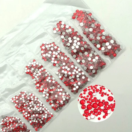 4-16 red 1600pcs Стразы для нейл-арта, Хрустальные стеклянные камни, 3D сделай сам, украшение для нейл-арта, смешанный размер 6/9, плоская задняя сторона, не горячая фиксация клей на драгоценных камнями - Цвет: 4-16 red 1600pcs