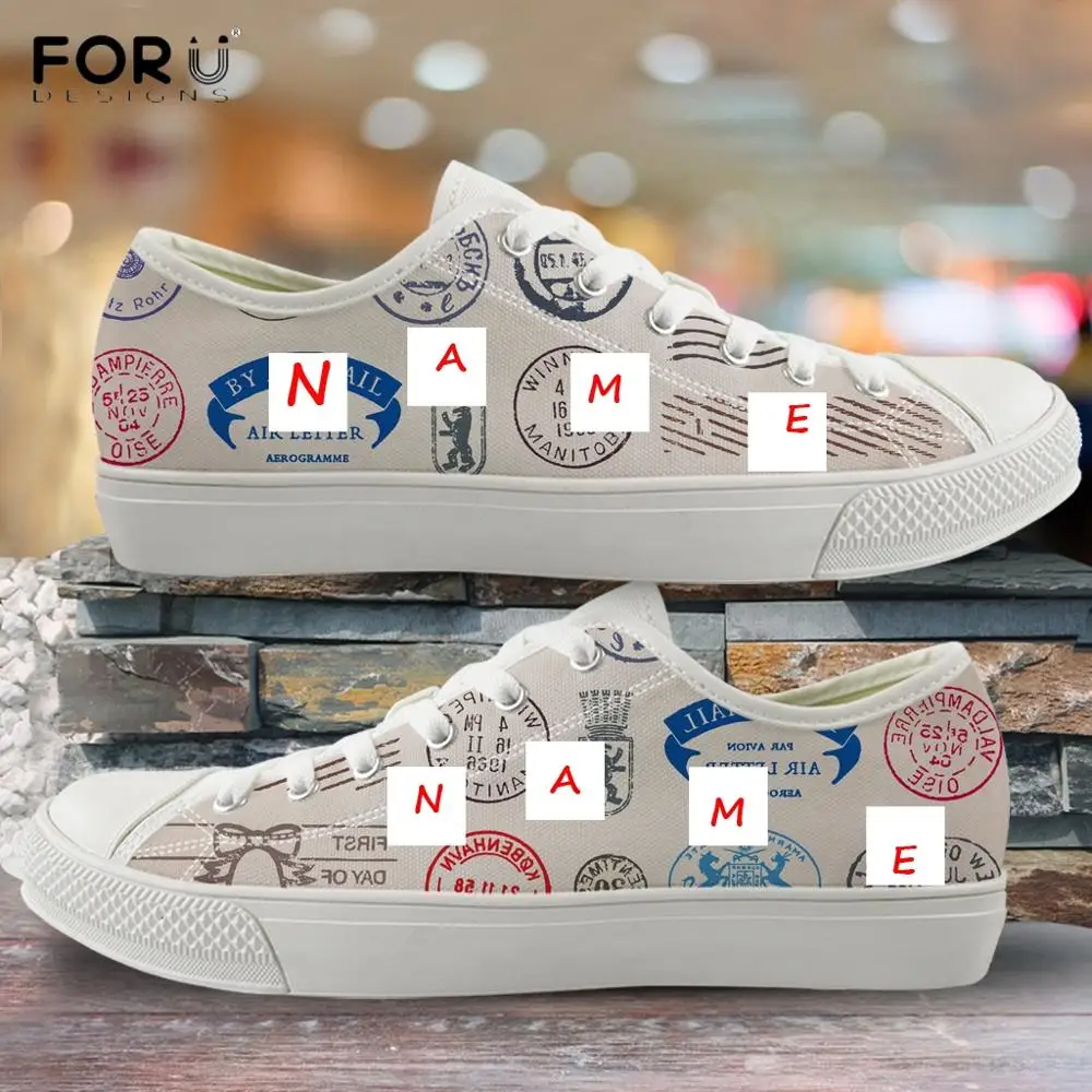 

FORUDESIGNS Custom Your Name/Logo/Image/Text Print On Low Top Canvas Shoes Fashion Woman Autumn Lace Up Sneakers Drop Shipping