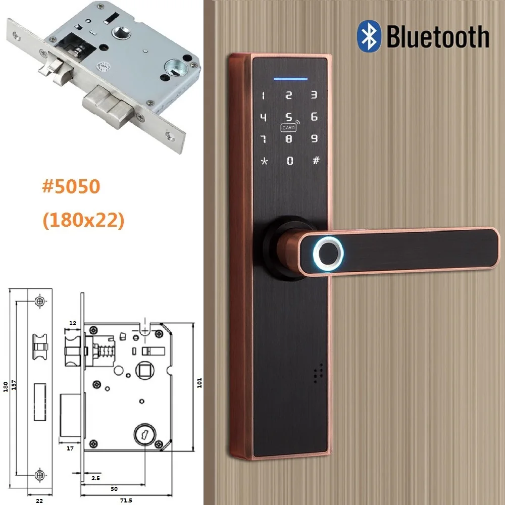Bluetooth APP smart keyless дверной замок отпечатков пальцев, электронная карта паролей и ключ доступа для дома и отеля и квартиры и т. Д - Цвет: RB-5050(180x22mm)