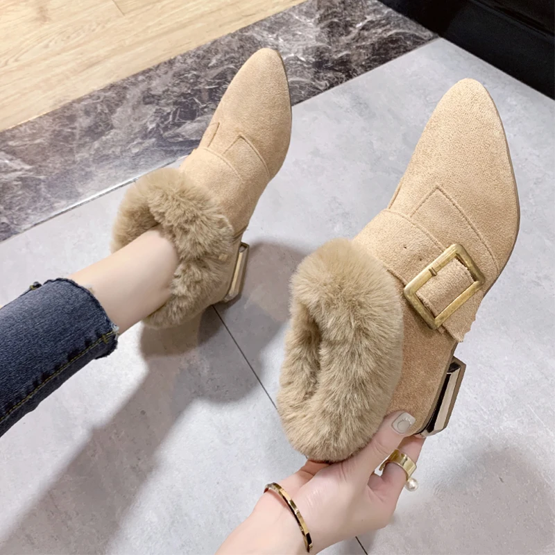 Autumn Boots Shoes Bootee Woman Luxury Designer Flat Heel Round Toe Low Heels booties Lace Up Winter Women Plush Booties