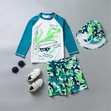 UPF50+ купальный костюм из двух предметов для мальчиков, детский купальный костюм с длинными рукавами и рисунком динозавра, детский купальный костюм для серфинга Одежда для купания, От 3 до 13 лет для маленьких мальчиков