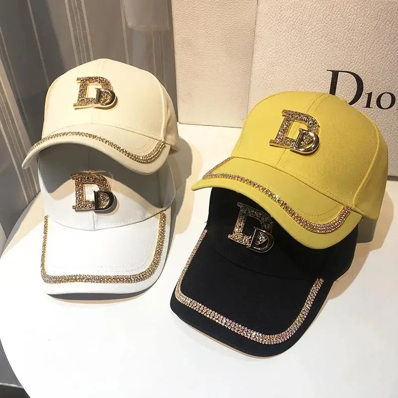 Womens Cap Hat Baseball-Cap Snapback Letter Rhinestone-Trend Cotton Hip-Hop-Cap Uv-Protection