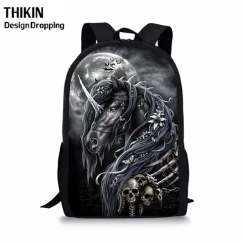 

THIKIN Hot Cartoon Gothic Animal Backpacks Unicorn Shoulder School Bag for Teenager 3D Printing Backpack Custom Travel Rucksack
