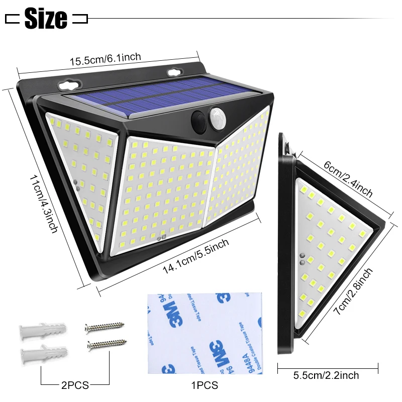 Солнечные светильники открытый 208LED 270 ° широкое Угловое освещение Солнечный датчик движения свет беспроводной IP65 водонепроницаемая лампа на солнечной энергии для сада
