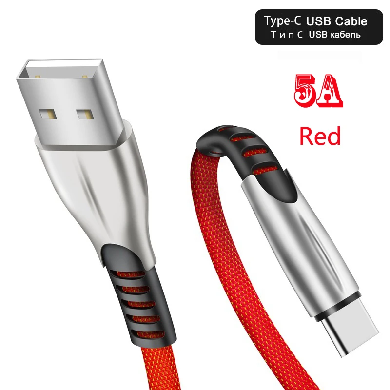5A type C USB кабель для huawei mate 20 P30 P20 P10 Pro Honor 10 провод для быстрого заряда мобильного телефона шнур для Xiaomi 9 - Цвет: 5A Cable Red