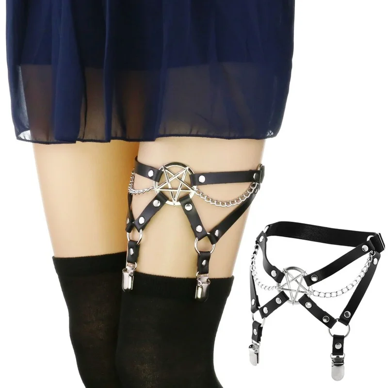 

New Goth Punk Leg Strap Garter Belt Pentagram Thigh Harness Women Girls Gothic Cosplay Accessories Harajuku Egirl Jewelry
