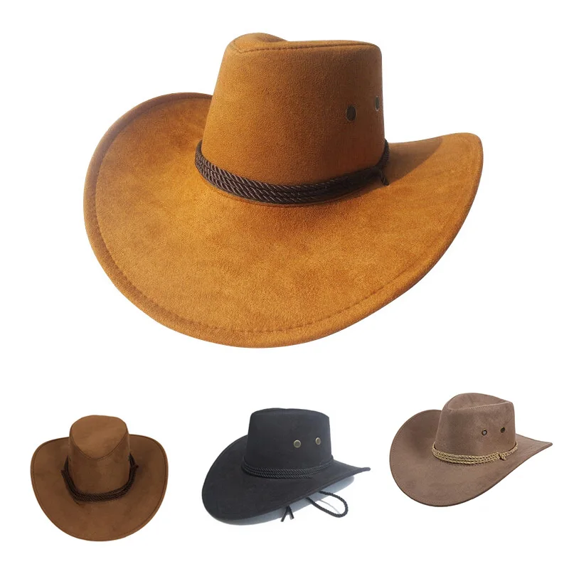 New Cowboy Cap Suede Look Wild West Fancy Cowgirl Unisex Hat Black | Аксессуары для одежды