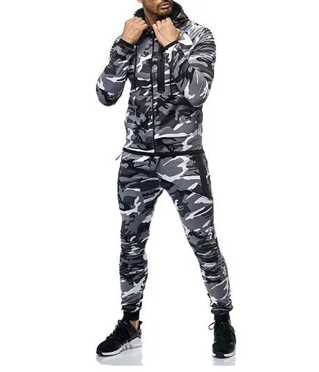 Брендовые мужские спортивные комплекты осенние модные камуфляжные толстовки с длинными рукавами и штаны для бега хип-хоп спортивная одежда - Цвет: Light Grey Sets Men