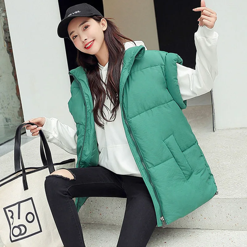 

Casual Loose Women Winter Vest Thicken Warm Fall Sleeveless Waistcoat Jackets Female Green Large Size Cotton Padded Vest Coat