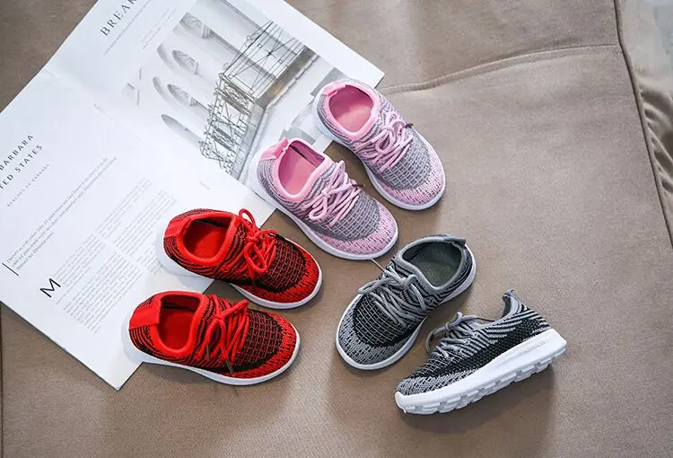 

LOOZYKIT Autumn Spring Children's Knit Casual Shoes Soft Bottom Lace Up Baby Boys Girls Mesh Breathable Sports Shoes for Running