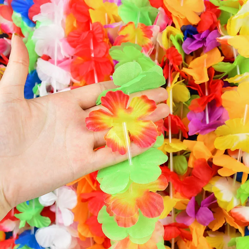 Hawaiian Flower Wreath Necklace - Tropical Luau Party Decoration Artificial Flower Lei 102050pcs