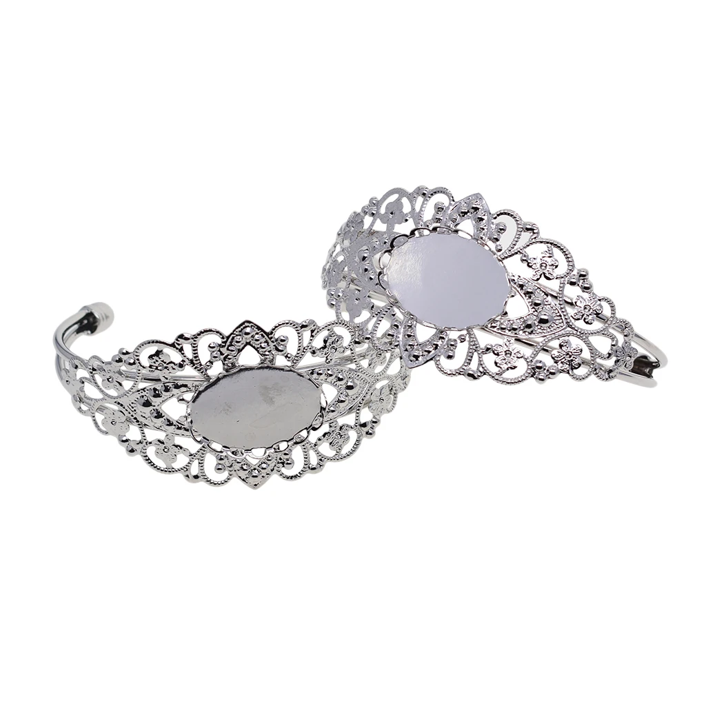 Phenovo-4x Filigree Flower Adjustable Bangle Blank Bezel Base Settings silver color Bronze