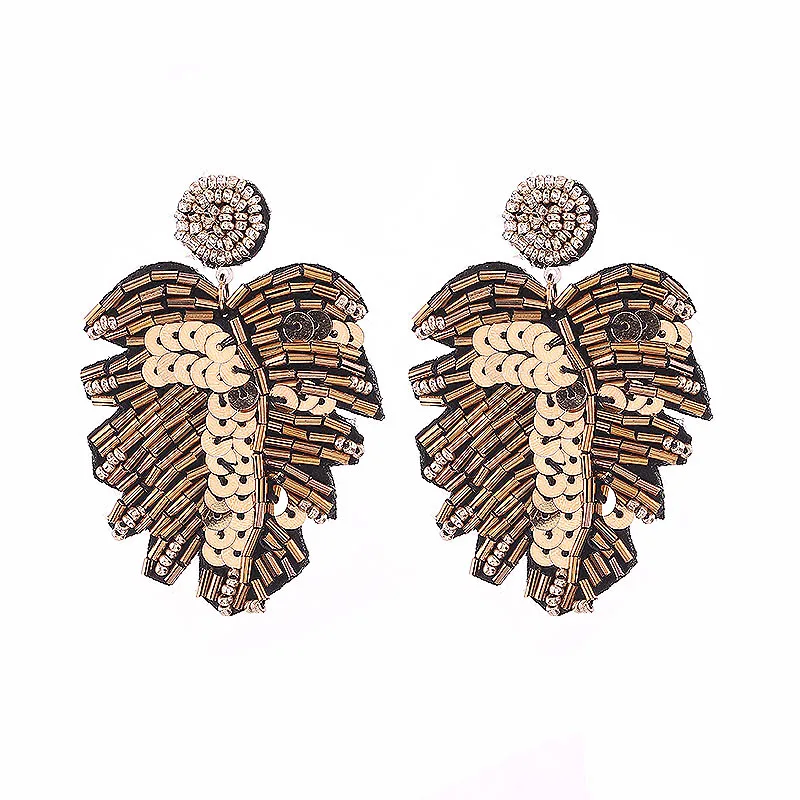 Boho Handmade Beaded Jewelry Leaf Pendant Earrings for Women New Design Wedding Jewelry Korean Drop Dangle Earring Gold