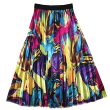 Модные женские плиссированные юбки с мультяшным принтом, свободные летние миди юбки, винтажная Женская юбка трапециевидной формы с высокой талией, уличная