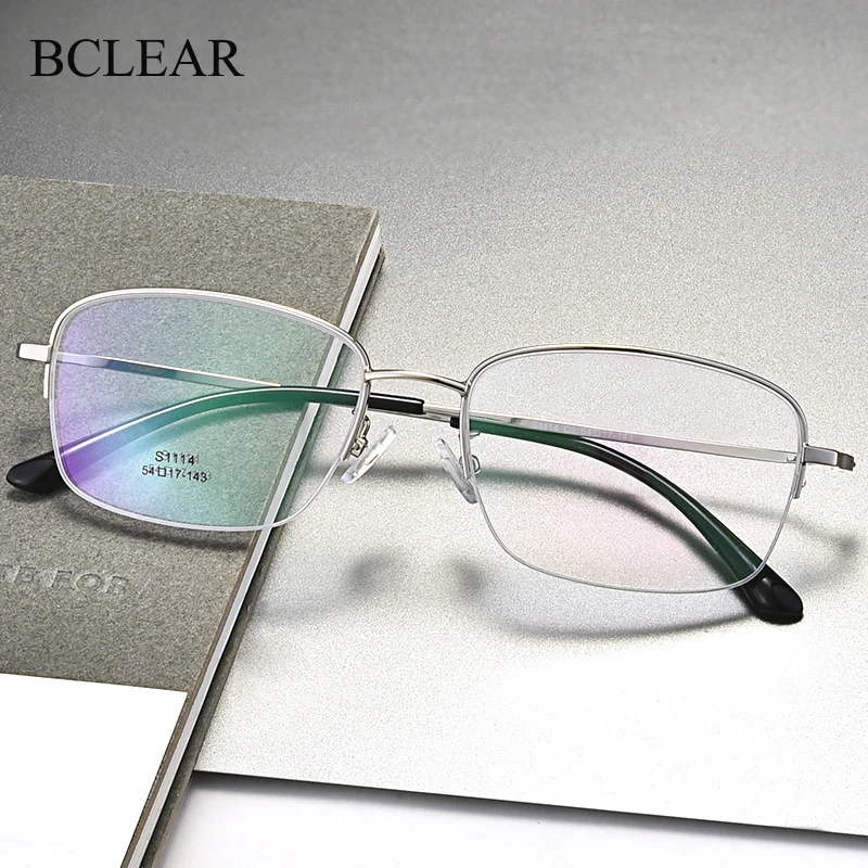 

BCLEAR Men Fashion Semi-Rimless Titanium Alloy Glasses Frames for Men Eyewears Flexible Legs IP Electroplating Spectacles
