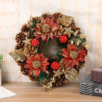 

Christmas Wreath Artificial Flowers berry Pine cone Handmade Christmas Tree Door Hanging Wreath New Year Christmas Decoration