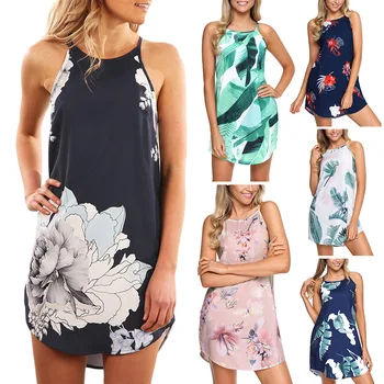 

clothing OWLPRINCESS WOMEN'S Dress Crew Neck Camisole Leaf Printed Sleeveless Bohemian Dress