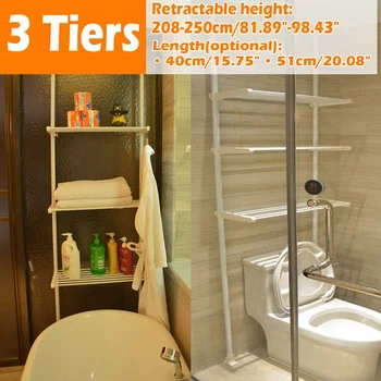 

3 Tiers Metal Iron Bathroom Storage Shelf 208-250cm Towel Clothes Storage Rack Multi-use Home Toilet Rack Organizer Space Saving