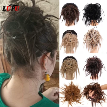 

LUPU Women Hair Bun Messy Scrunchie Chignon Synthetic Black Brown Gray Elastic Band With Natural Hair Pieces Fake Hair Ponytail