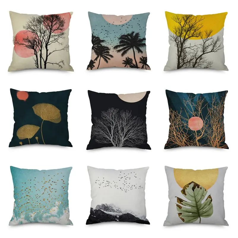 Watercolour Painting Decoration Cushion Cover Cotton Linen Throw Pillows Home Decor Living Room Sofa Seat Decorative Pillowcase