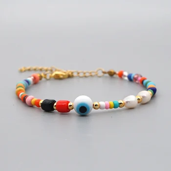 

GO2BOHO Boho Summer Bracelet Colorful Evil Eye Bracelets Jewellery Rainbow Seed Beads Beach Jewelry Wholesale For Girls Gift