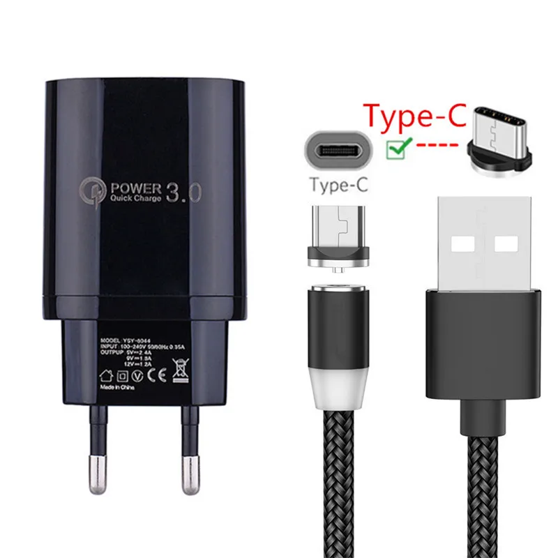 Магнитный зарядный кабель type C для samsung Galaxy S10 A70 A50 A20 Xiaomi mi 9 A3 Red mi Note 7 8 Pro 9X Honor 9 10 20 vivo V17 Pro NEX 3 5G Phone QC 3,0 USB быстрое зарядное устройство