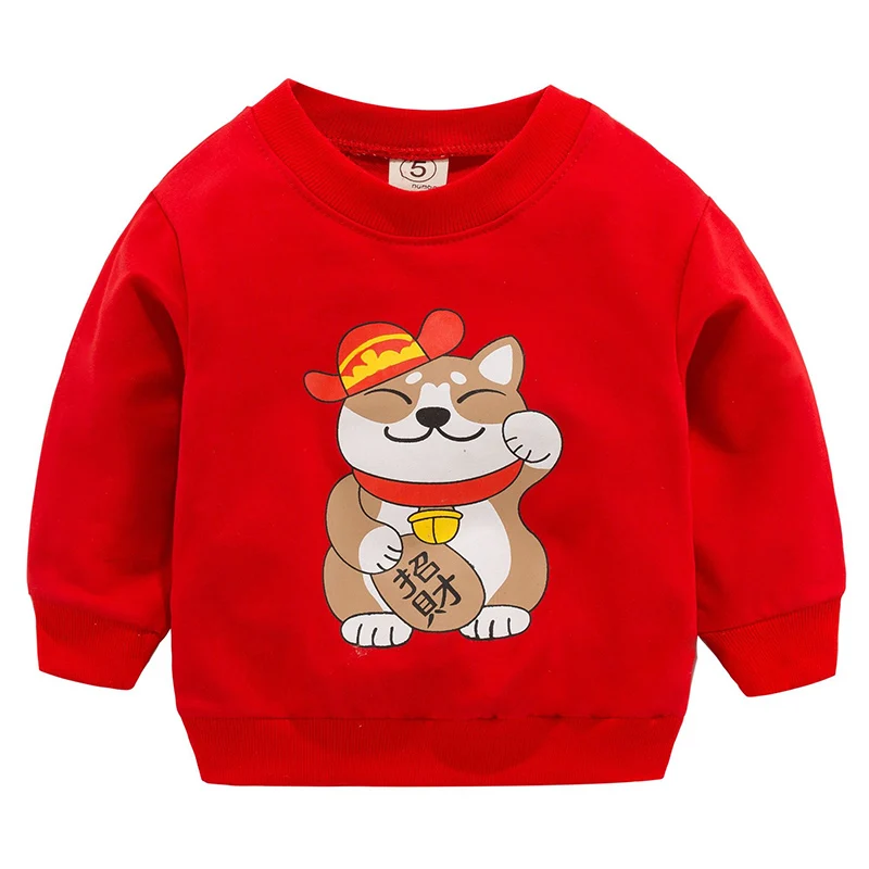 red cat Новые свитшоты для маленьких мальчиков и девочек; сезон осень-весна; хлопковые толстовки с героями мультфильмов; топы для детей; Детские футболки с длинными рукавами; блузка; одежда - Цвет: red cat