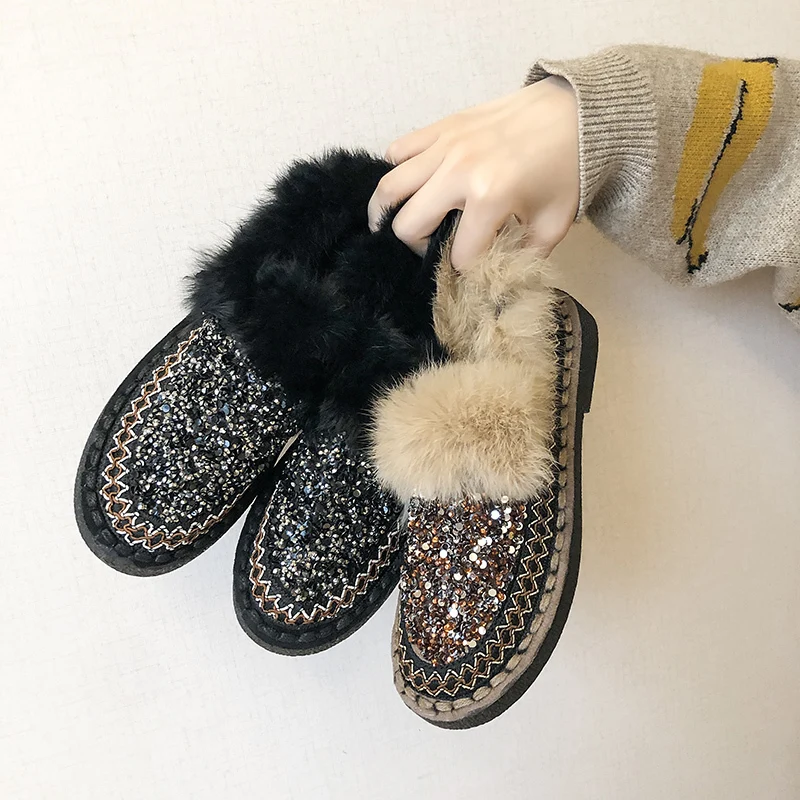 

Women Loafers Fur Slip-on Shoes Woman 2019 Casual Female Sneakers Autumn Clogs Platform Modis Round Toe All-Match Women's