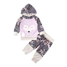 Осенняя одежда для новорожденных девочек весенний комплект одежды с длинными рукавами и капюшоном с принтом лисы