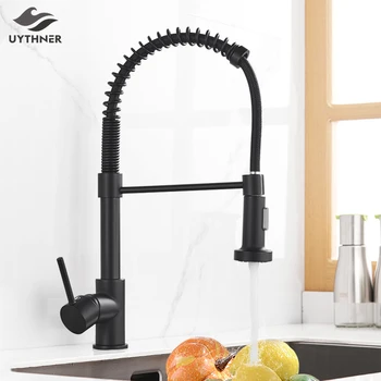

Black Kitchen Faucet Deck Mounted Mixer Tap 360 Degree Rotation Stream Sprayer Nozzle Kitchen Sink Taps Hot Cold Water Faucet