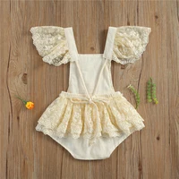 Vêtements de princesse pour bébés filles de 0 à 24 mois, barboteuse d'été en dentelle, imprimé de fleurs, à volants, manches courtes, combinaisons 2 couleurs 5