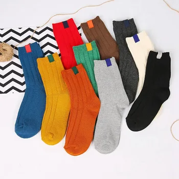

Thick Warm Women Socks Solid Color Striped Autumn Winter Cotton Tube Socks