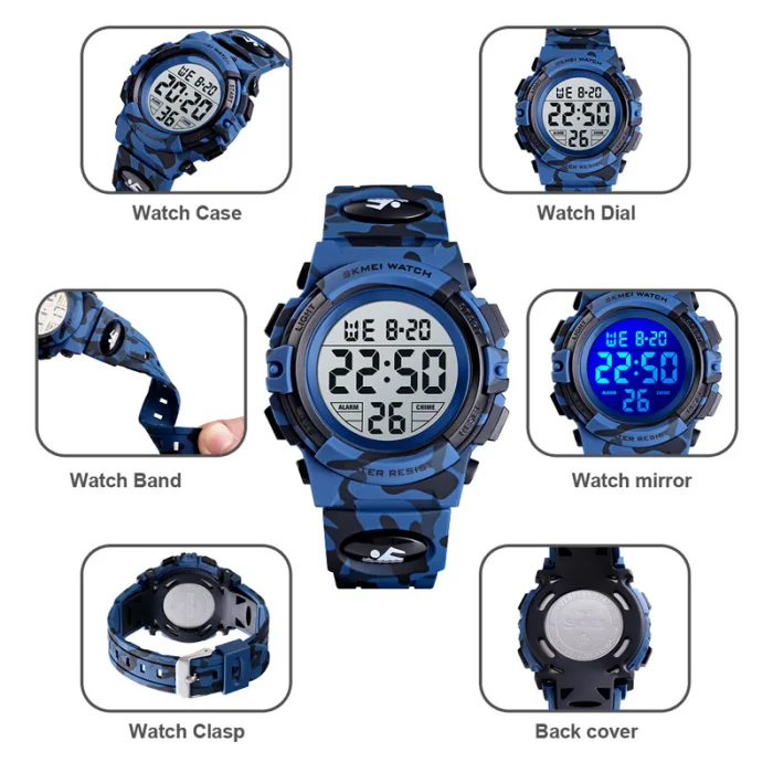 Sports Casual Students Electronic Watch Children Waterproof Camouflage LED Luminous Watch for Kids Boys LL@17