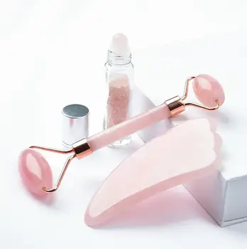 

Jade Roller and Gua Sha Set Natural Rose Quartz Face Roller Gua Sha Board And Essential Oil Bottle Beauty Skincare Makeup Tool