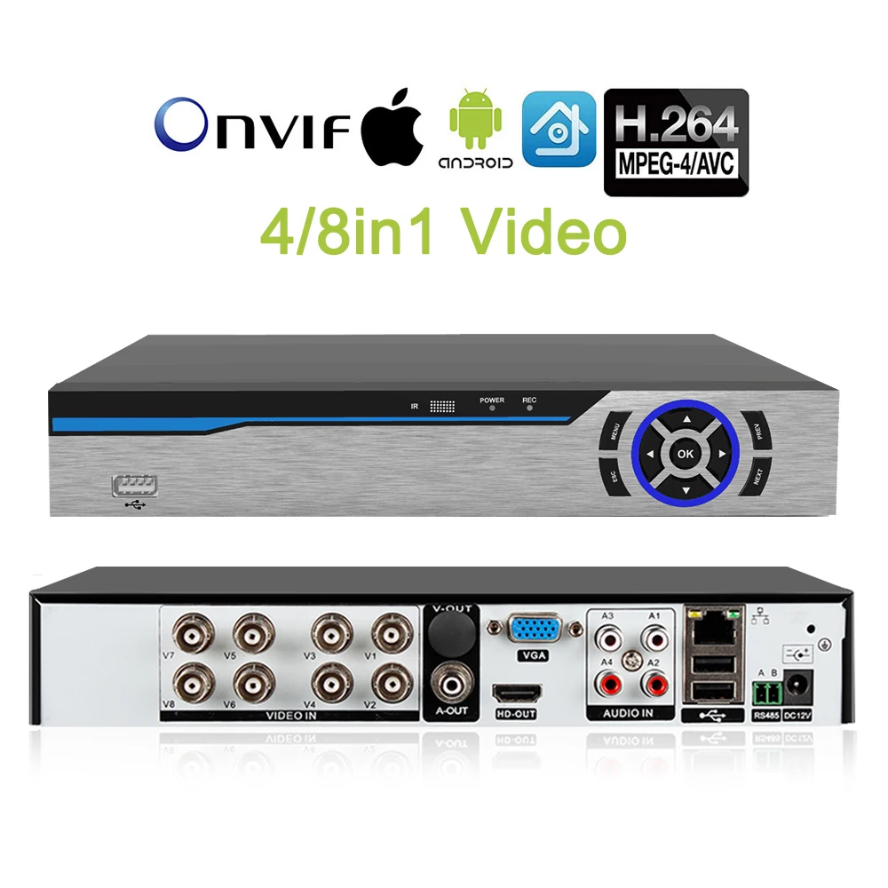 

4CH/8CH CCTV AHD DVR 4in1 Video Recorder For AHD Camera IP Camera EU Plug/US Plug/UK Plug/AU Plug Black