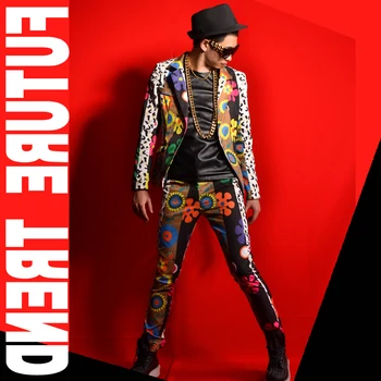 

Royal Personality Print Wedding Stage Suit Men 2-piece Set Terno Masculino Costume Homme Party Club Outfits Heren Kostuums