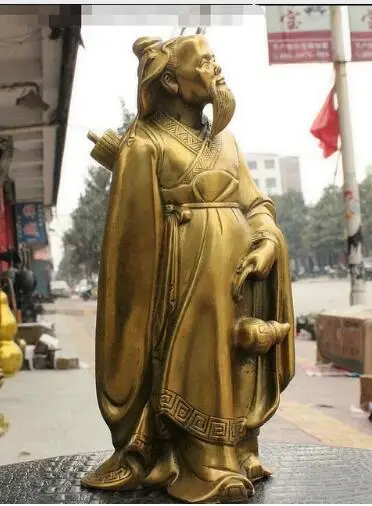 306 Chinese Brass Ancient Poet Libai Li Bai li po Drink Wine Gourd Cucurbit Statue | Дом и сад