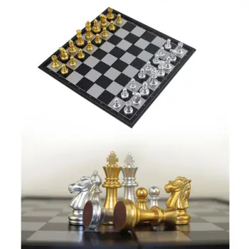 

25x25cm Folding Magnetic Travel Chess Set For Kids Or Adults Chess Board Game (Gold&Silver and Black&white Chess Pieces)