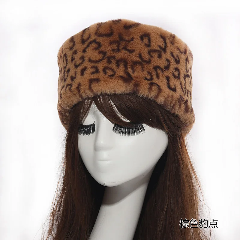 Gustave Leopard Print Faux Fur Hats for Women Cossack Russian Style Warm  Hat Winter Fluffy Hat Thick Ski Beanie Cap Light Brown