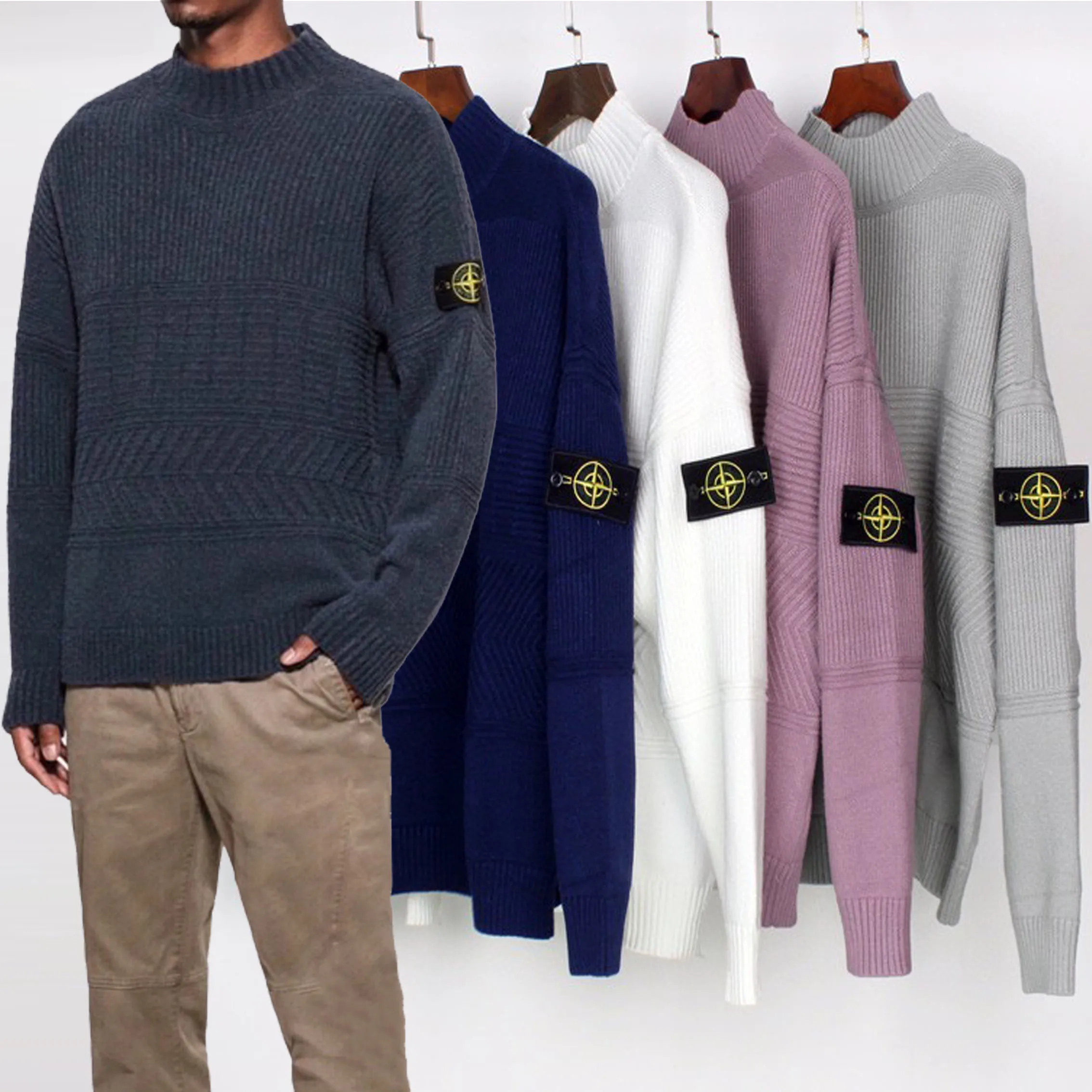 

2021 Fashion New STONE High Quality WOOL MOCK ISLAND KNIT Turtleneck Pullover Knit Sweater